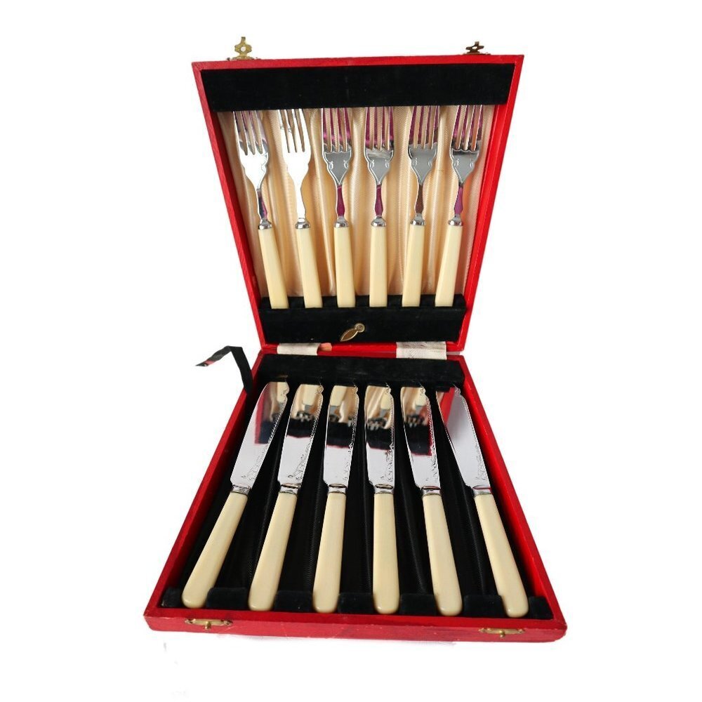 Vintage Fish Knives And Fork Set Chrome Plated Fork & Knife Set